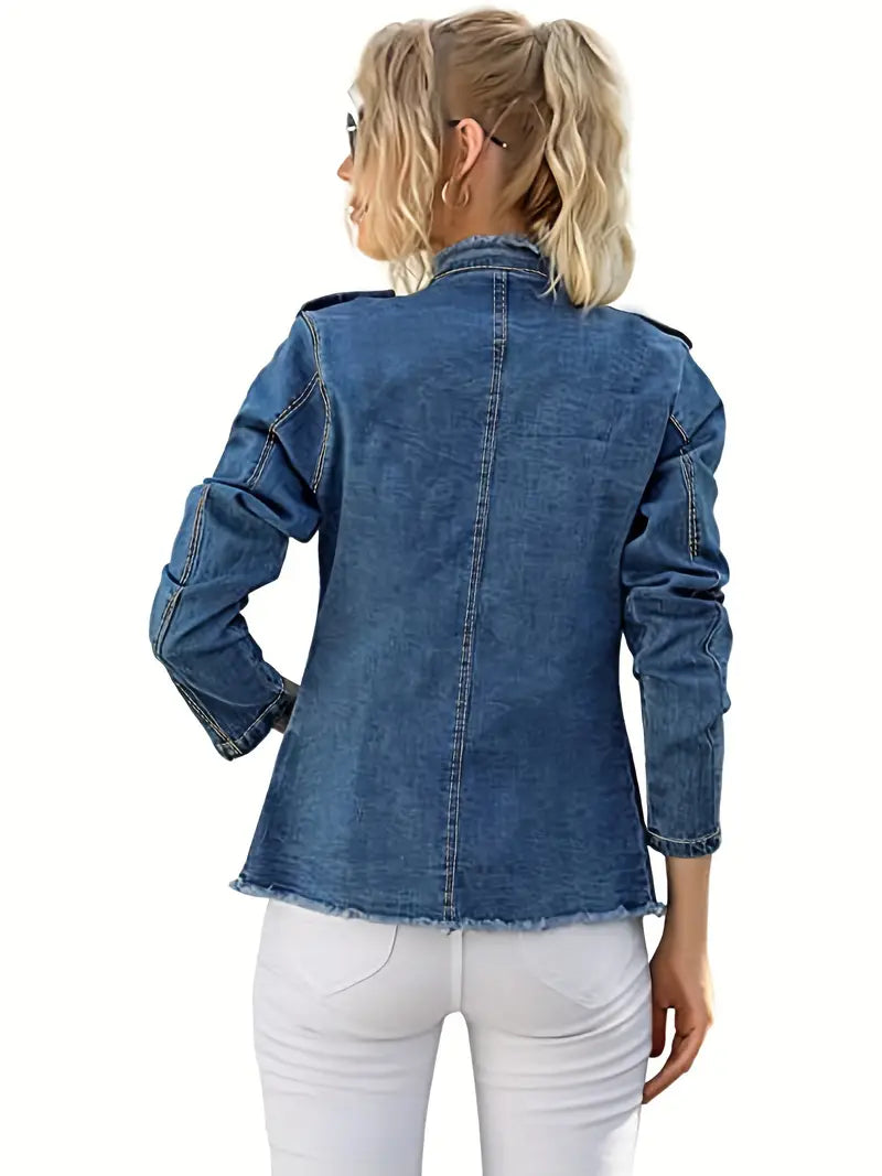EOS | Blaue Raw-Trim Jeansjacke für Damen