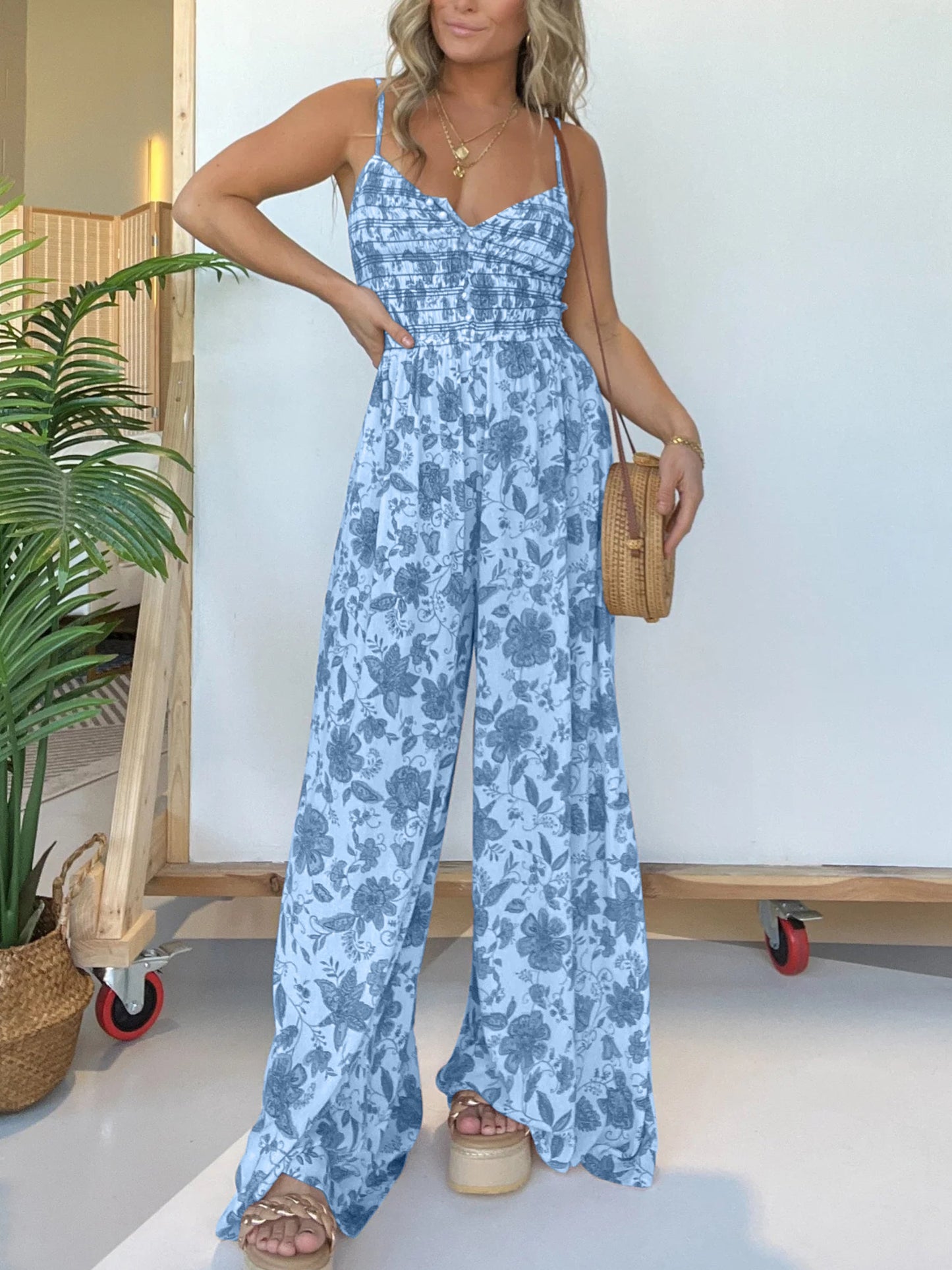 EOS | 2024 New Floral Hosenträger Jumpsuit mit weitem Bein