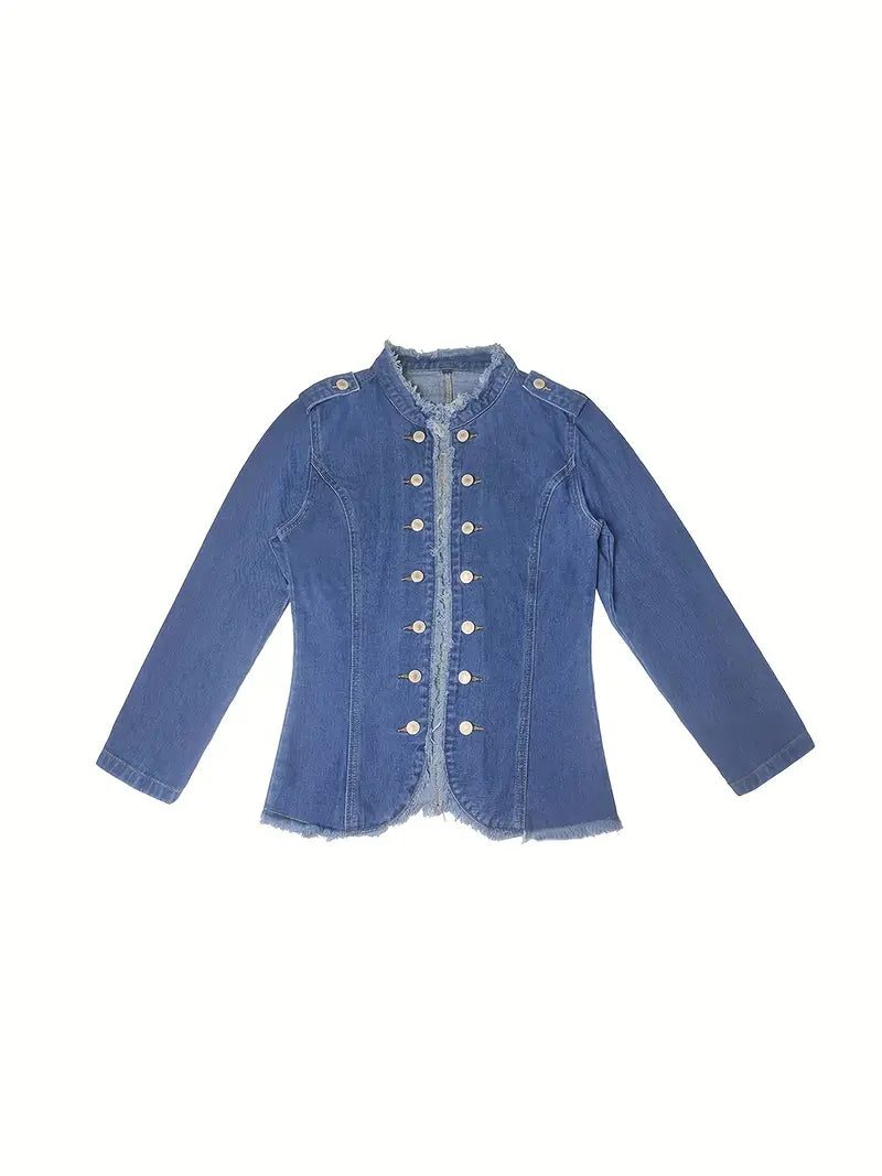 EOS | Blaue Raw-Trim Jeansjacke für Damen