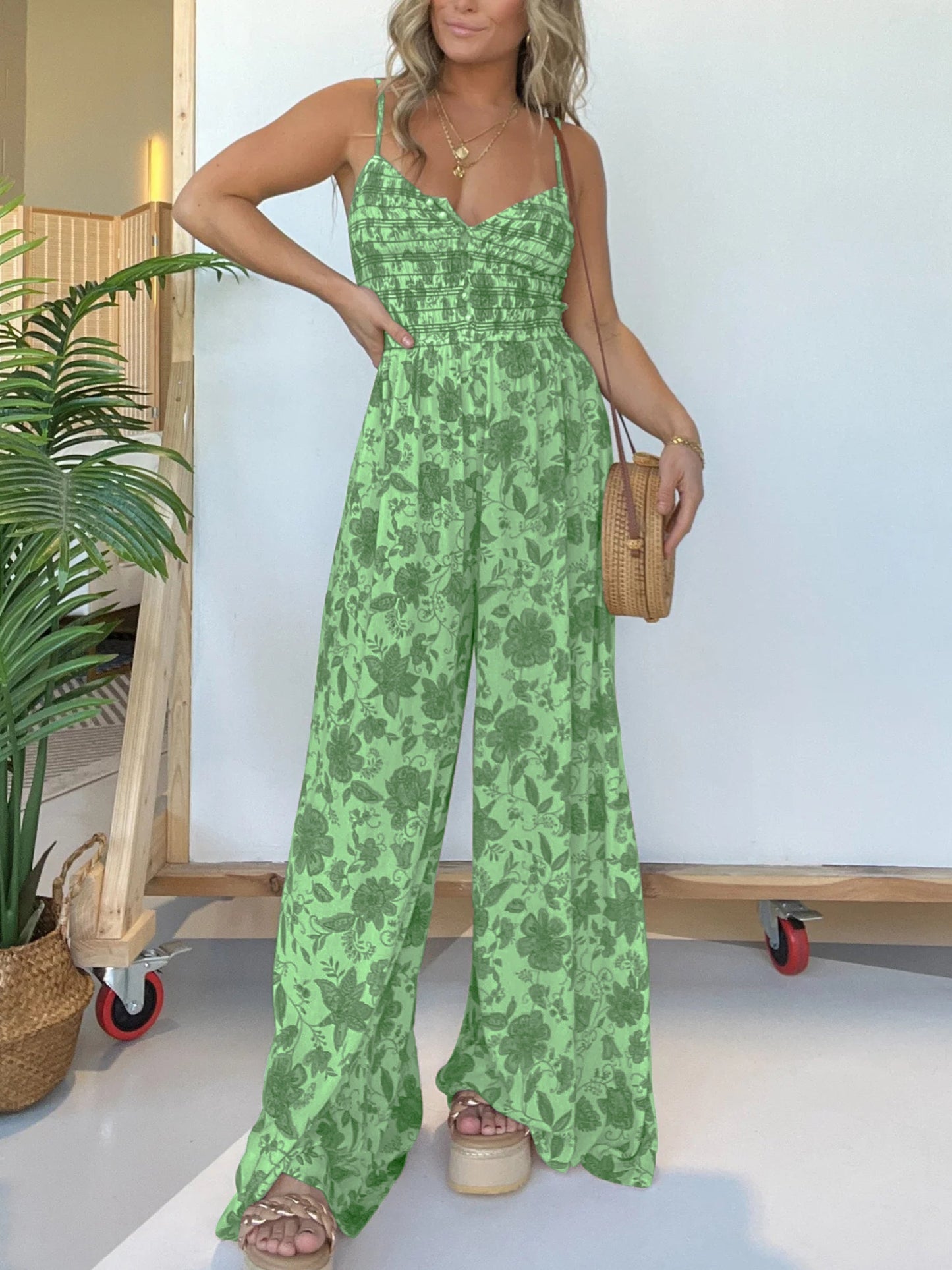 EOS | 2024 New Floral Hosenträger Jumpsuit mit weitem Bein