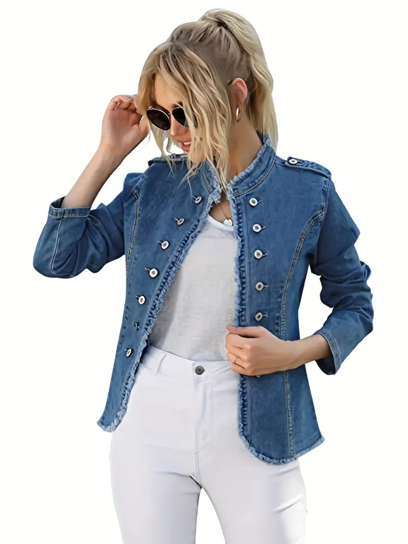 EOS | Blaue Raw-Trim Jeansjacke für Damen