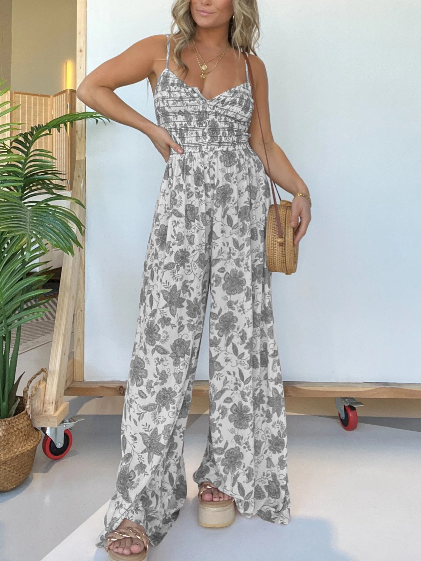 EOS | 2024 New Floral Hosenträger Jumpsuit mit weitem Bein