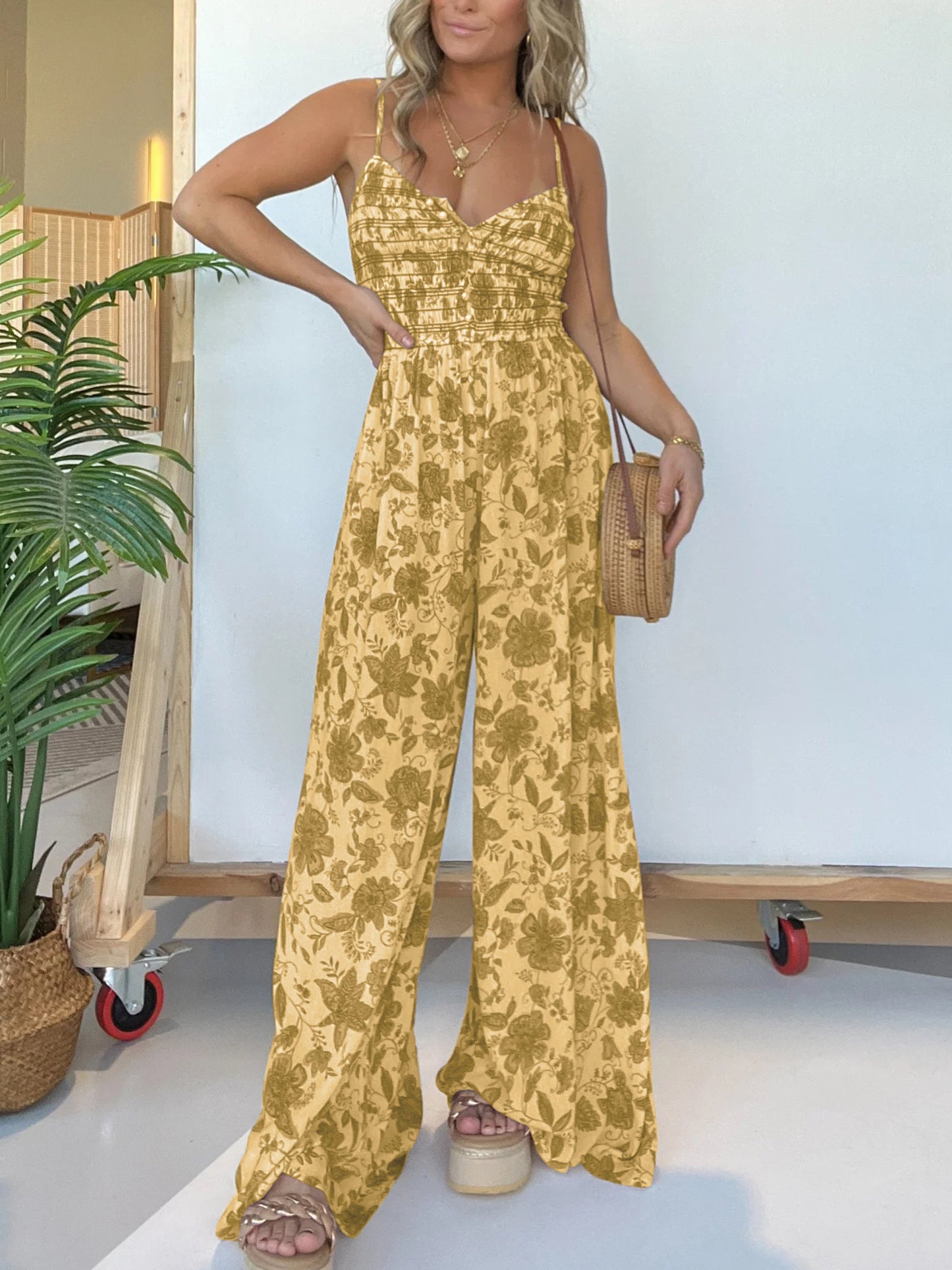 EOS | 2024 New Floral Hosenträger Jumpsuit mit weitem Bein