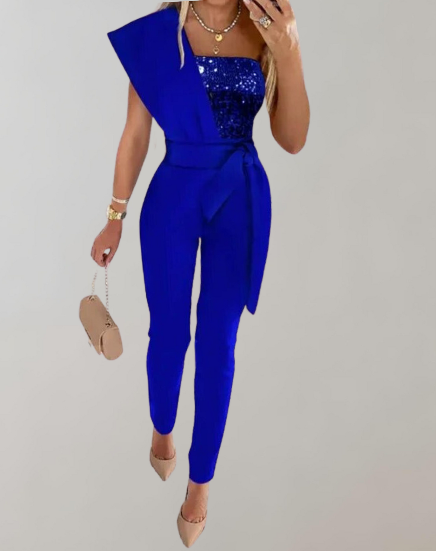 EOS | Luxuriöser Jumpsuit mit Schleifengürtel und Glitzerdetail