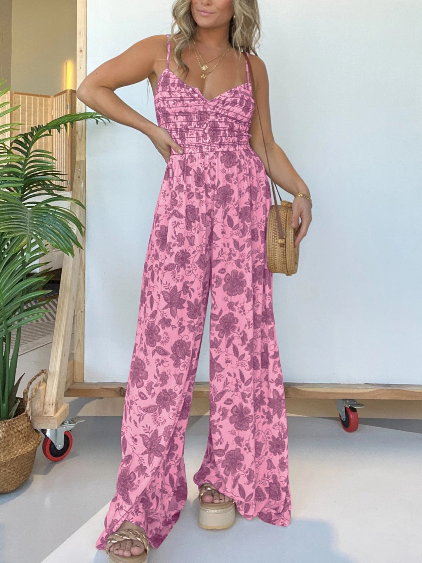 EOS | 2024 New Floral Hosenträger Jumpsuit mit weitem Bein