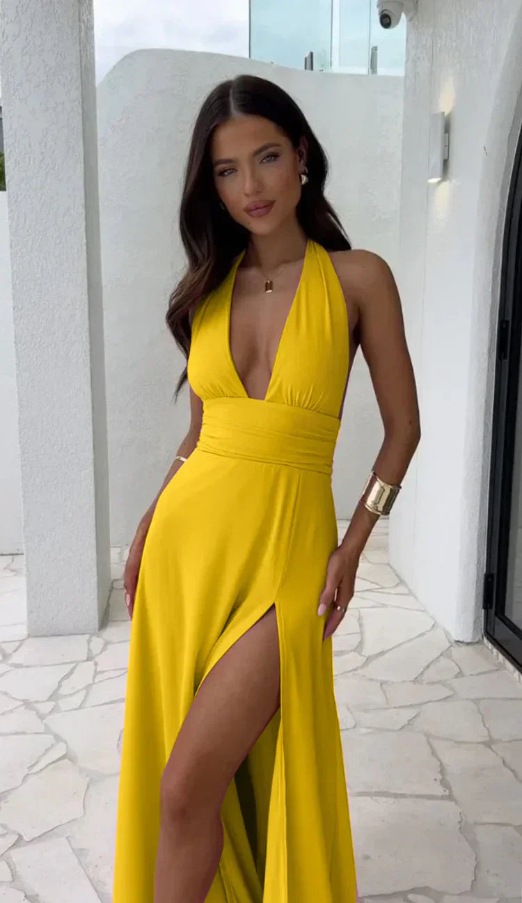 EOS | Sexy tiefes V-Ausschnitt Split Solid Farben Kleid