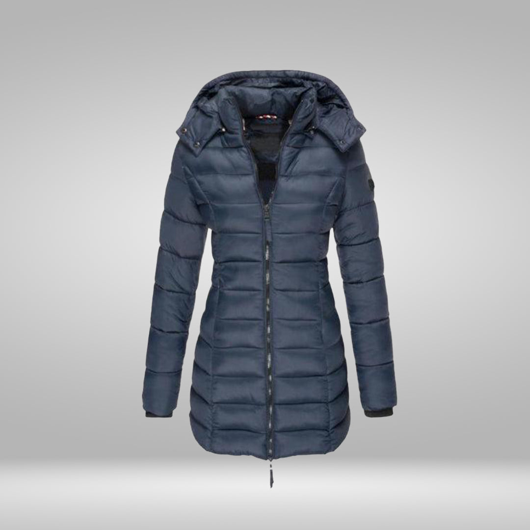EOS – Stylischer Langer Mantel mit Weichem Innenfutter und Kapuze