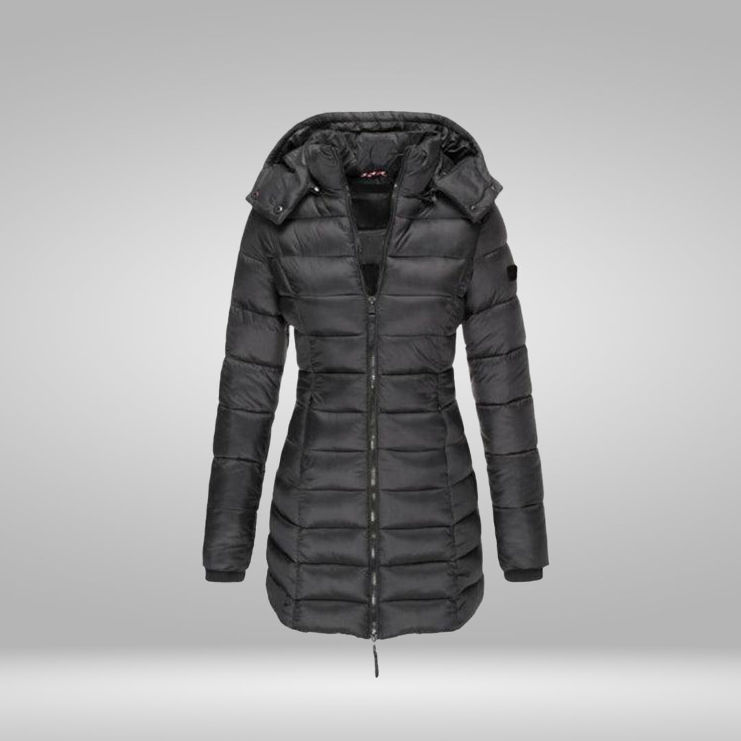 EOS – Stylischer Langer Mantel mit Weichem Innenfutter und Kapuze