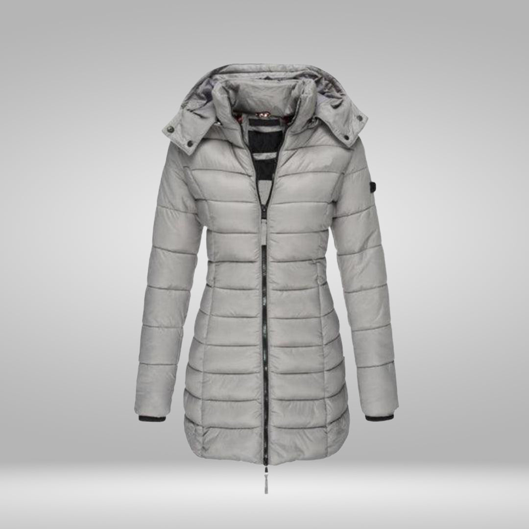EOS – Stylischer Langer Mantel mit Weichem Innenfutter und Kapuze