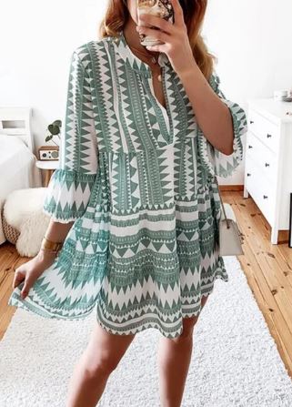 EOS | Kleid Bedruckte lange Ärmel Locker geschnittenes Sommerkleid