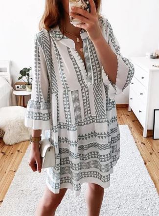 EOS | Kleid Bedruckte lange Ärmel Locker geschnittenes Sommerkleid