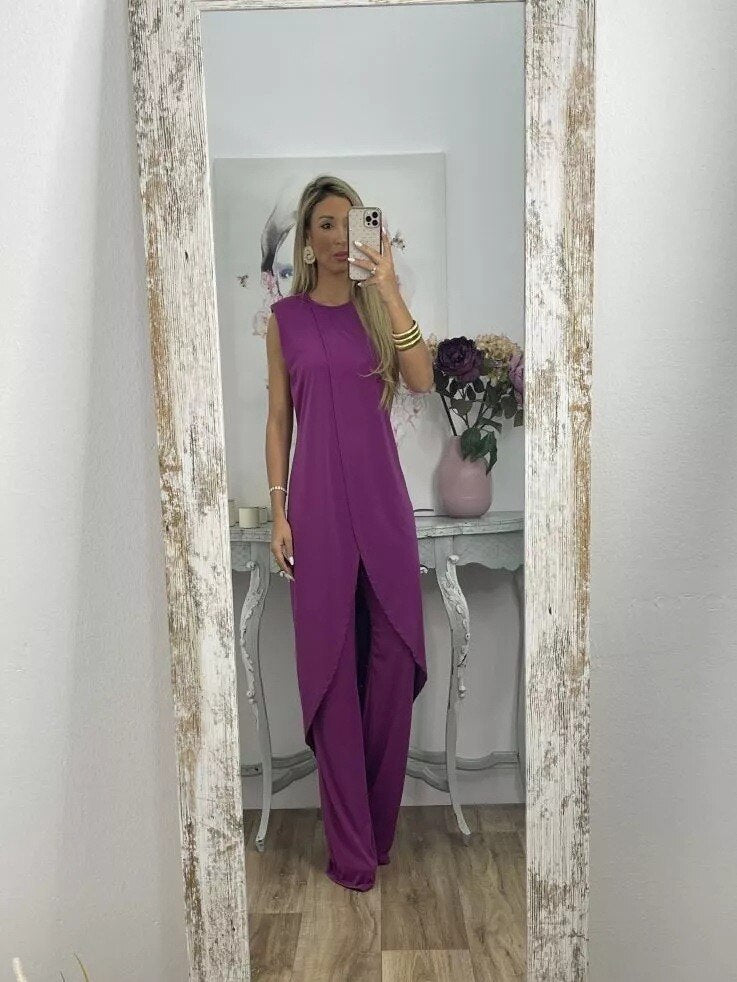 EOS | Ord Set Asymmetrisches Kleid und ausgestellte Hose für Damen Zweiteiler