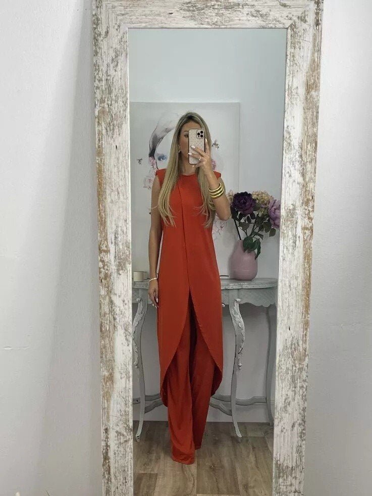 EOS | Ord Set Asymmetrisches Kleid und ausgestellte Hose für Damen Zweiteiler