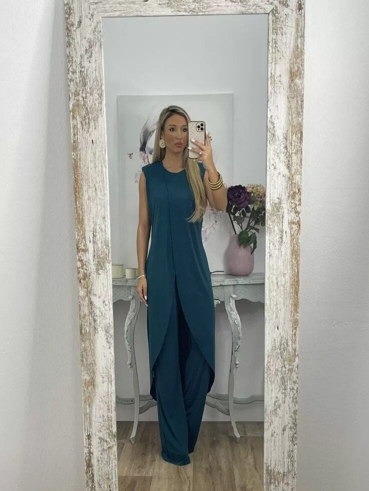 EOS | Ord Set Asymmetrisches Kleid und ausgestellte Hose für Damen Zweiteiler