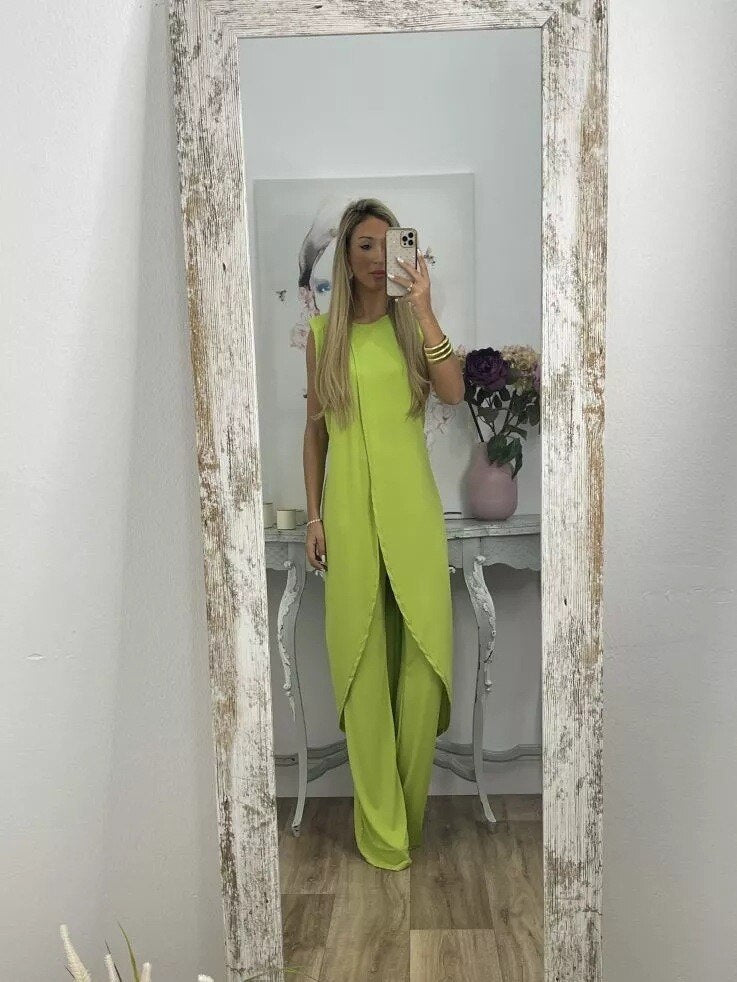 EOS | Ord Set Asymmetrisches Kleid und ausgestellte Hose für Damen Zweiteiler