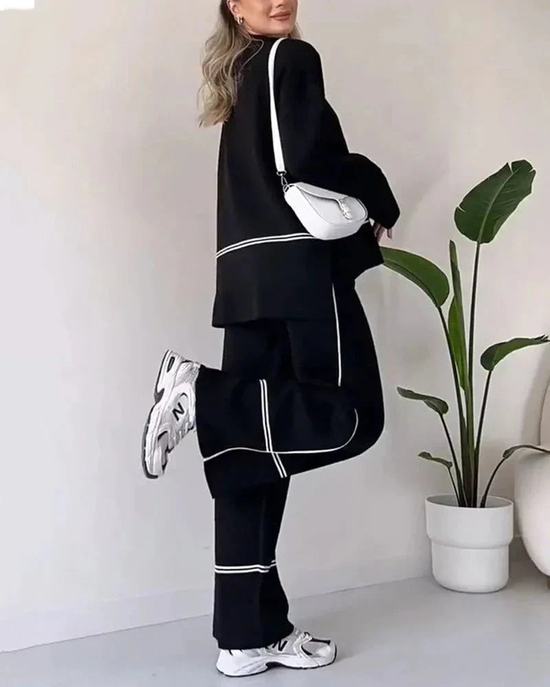 EOS | Ord Set Zweiteiler aus Oversize Damenpullover und Hose mit weitem Bein