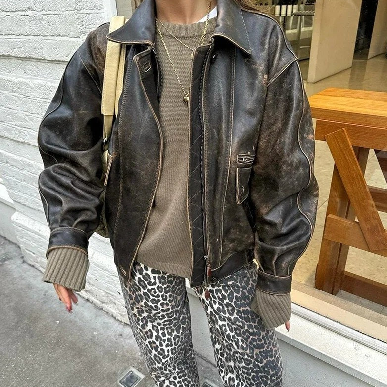 EOS | Leopardenmuster Lockere Passform Hochtaillierte Jeans Baggy Jeans
