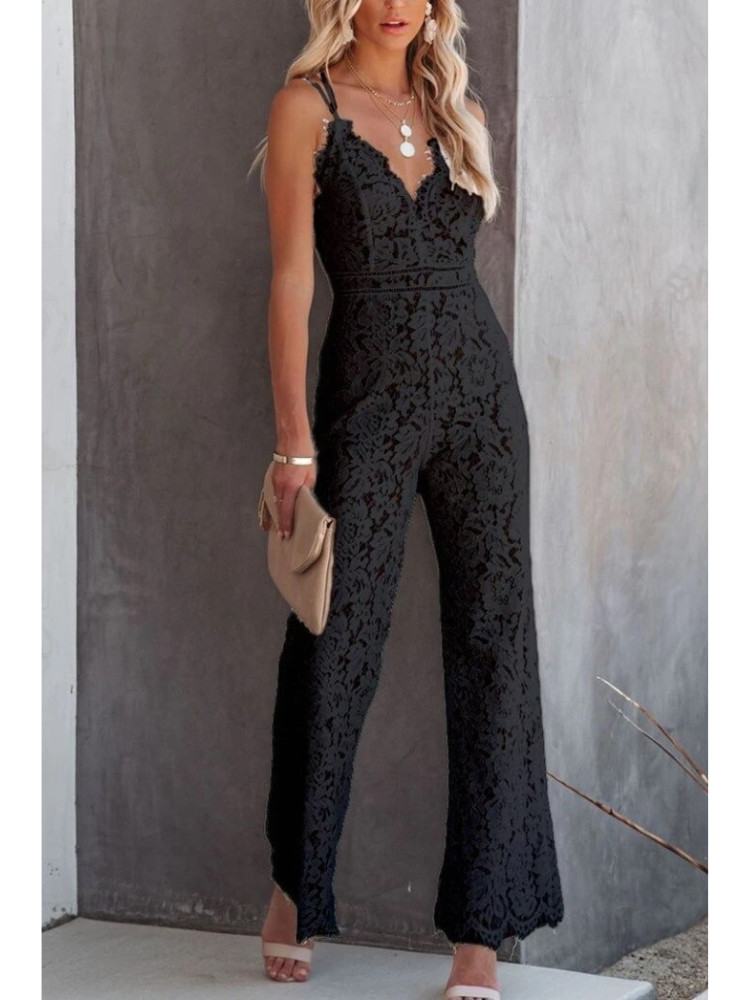 EOS | Jumpsuit Offener Rücken V Ausschnitt Spitze Jumpsuit Damenbekleidung