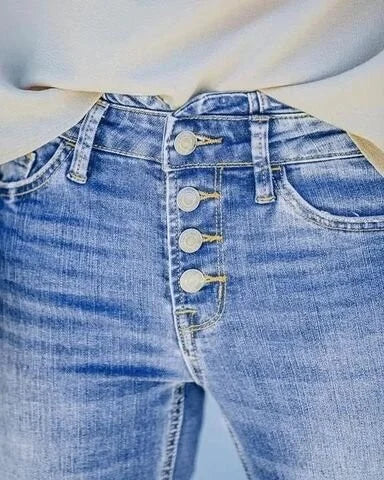 EOS | Jeans gewaschen Knopf Damenjeans Jeans mit hoher Taille