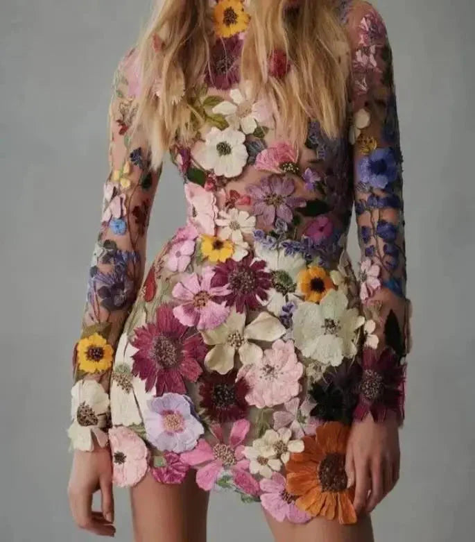 EOS | Kleid Lange Ärmel Transparente Ärmel Minikleid Sommerkleid