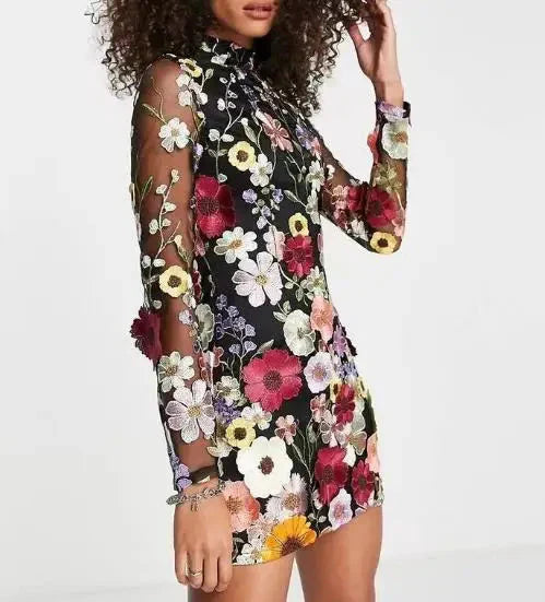 EOS | Kleid Lange Ärmel Transparente Ärmel Minikleid Sommerkleid