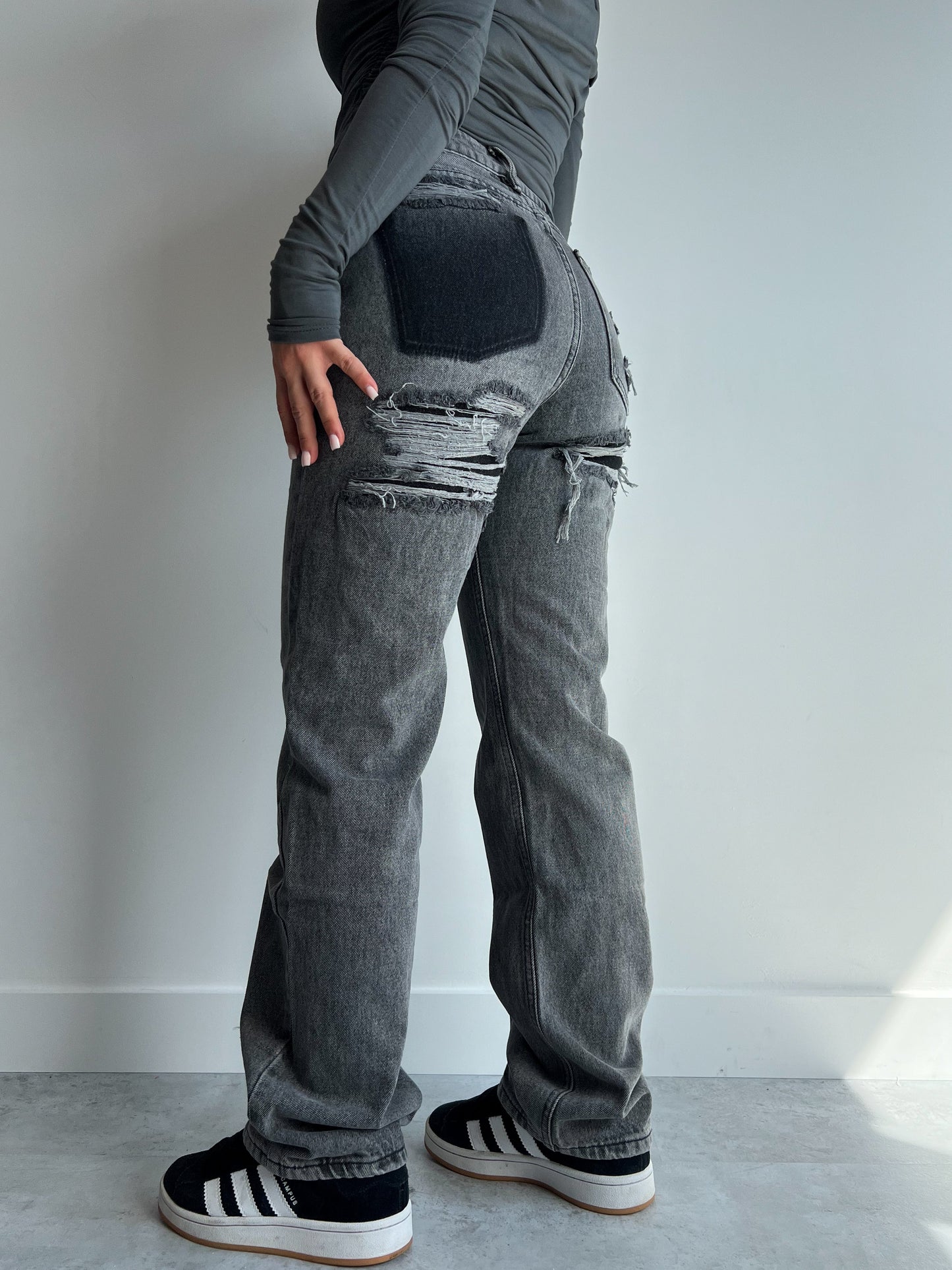 EOS | mit hoher Taille Zerrissen Grau Gerade Geschnittene EOS | Damenjeans