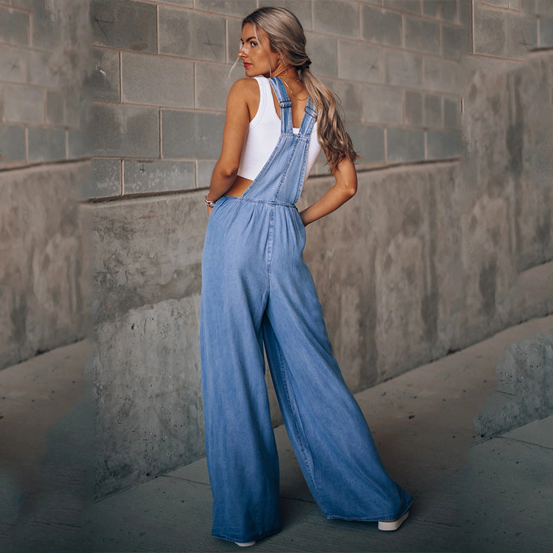 EOS | mit weitem Bein ärmellos lockere Passform Denim Overall Jumpsuit für Frauen