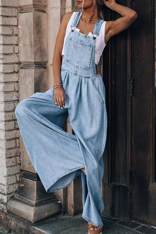 EOS | mit weitem Bein ärmellos lockere Passform Denim Overall Jumpsuit für Frauen