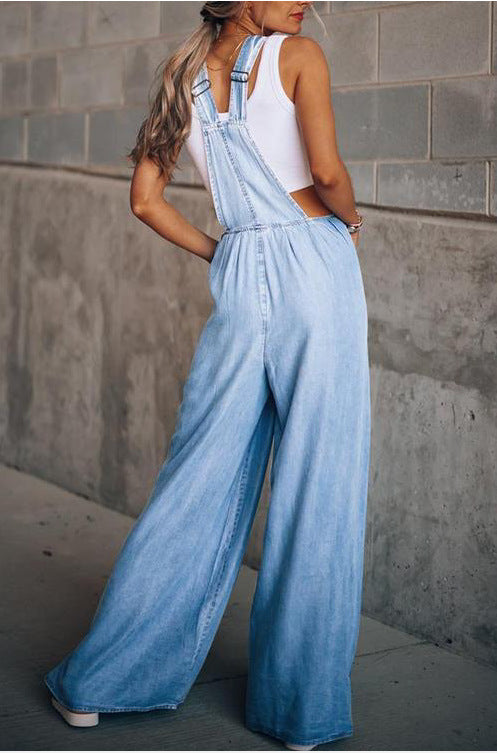 EOS | mit weitem Bein ärmellos lockere Passform Denim Overall Jumpsuit für Frauen