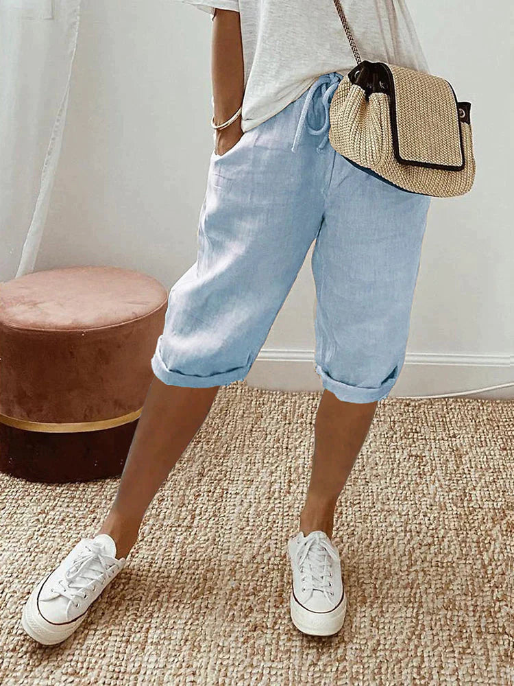 EOS | Shorts Kordelzug Loose Fit Capri Hosen Damen Shorts