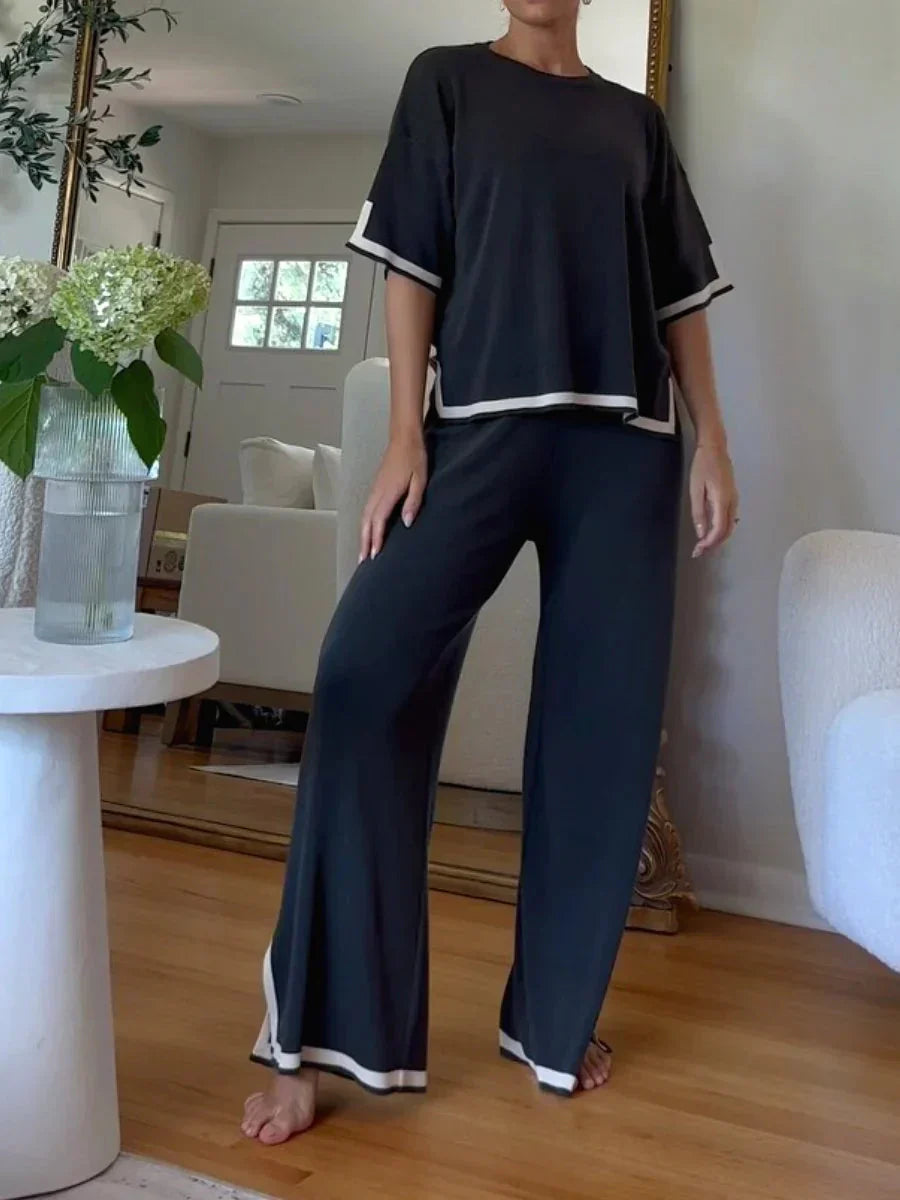 EOS | Set Kurzarm Shirt und Hose mit weitem Bein für Damen, zweiteiliges Set