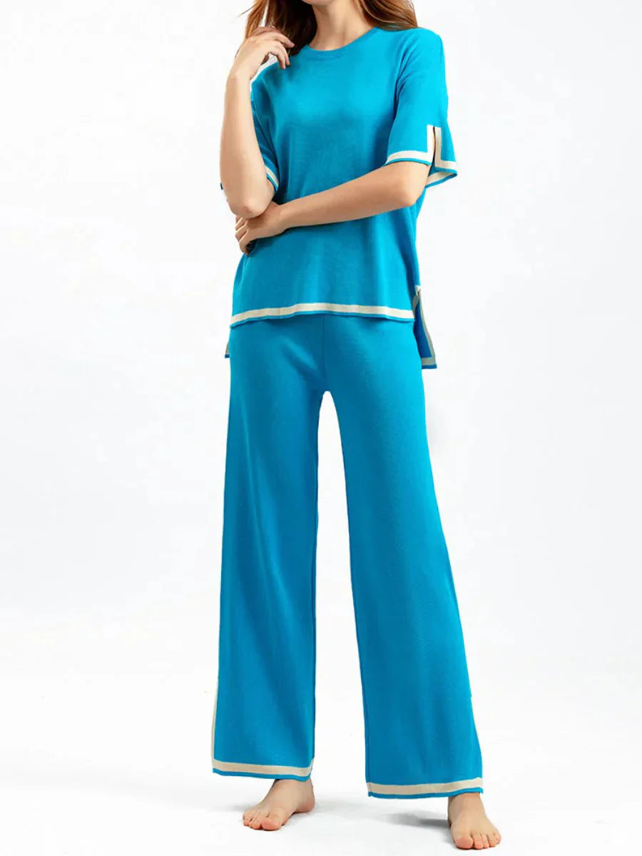 EOS | Set Kurzarm Shirt und Hose mit weitem Bein für Damen, zweiteiliges Set
