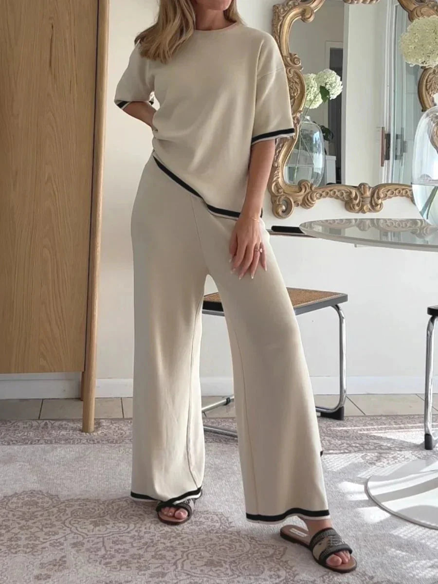 EOS | Set Kurzarm Shirt und Hose mit weitem Bein für Damen, zweiteiliges Set
