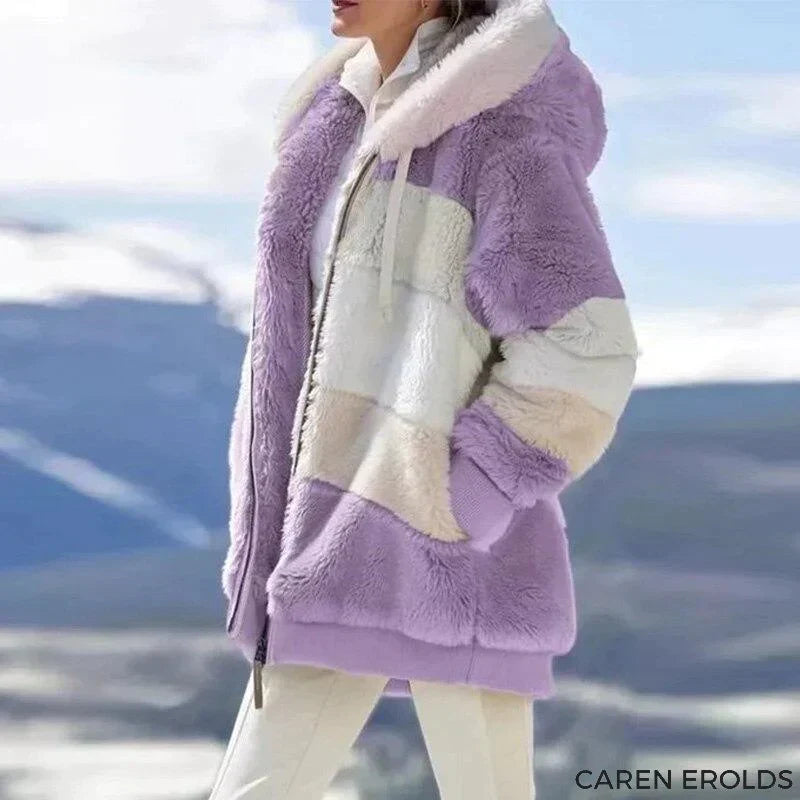 2024 Kuschelige Tweed-Kapuzenjacke mit Plüsch-Woll-Futter