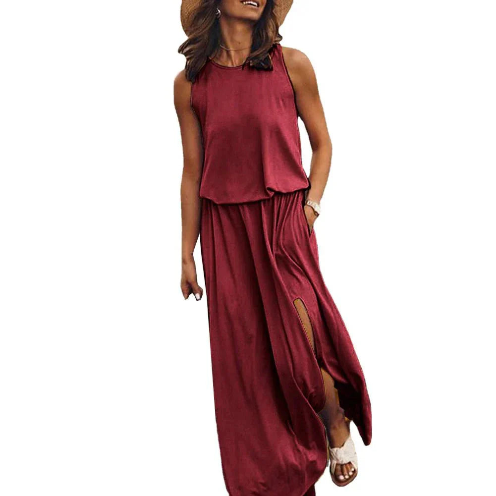 EOS | Ärmellos Rundhalsausschnitt Sommerkleid Maxi Sonnenkleid