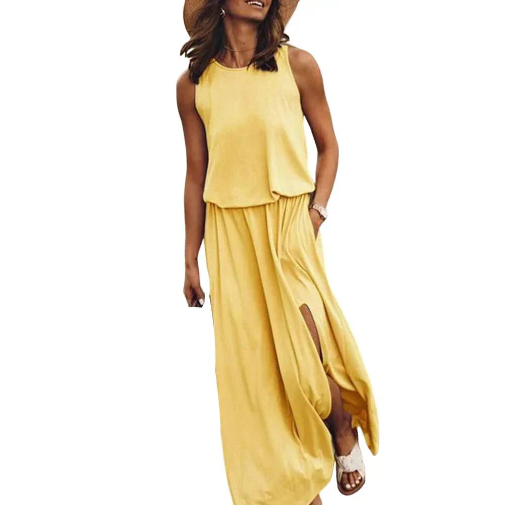 EOS | Ärmellos Rundhalsausschnitt Sommerkleid Maxi Sonnenkleid