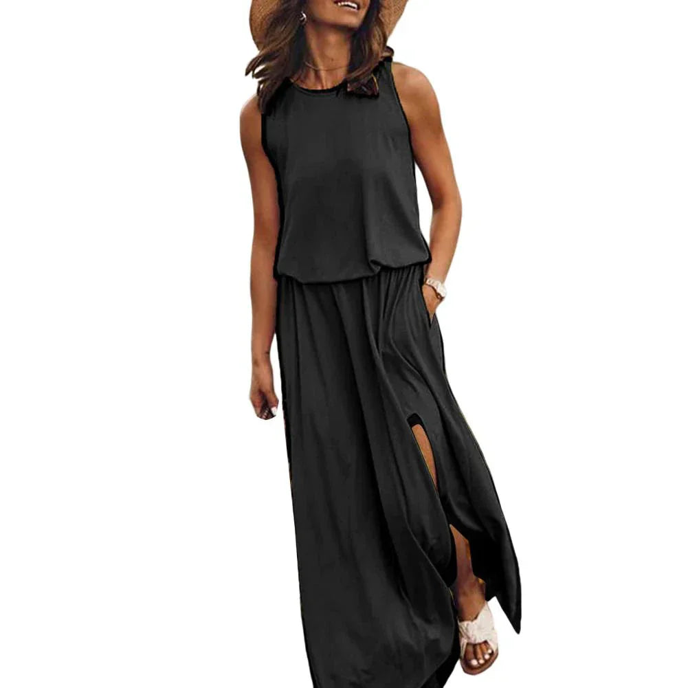 EOS | Ärmellos Rundhalsausschnitt Sommerkleid Maxi Sonnenkleid