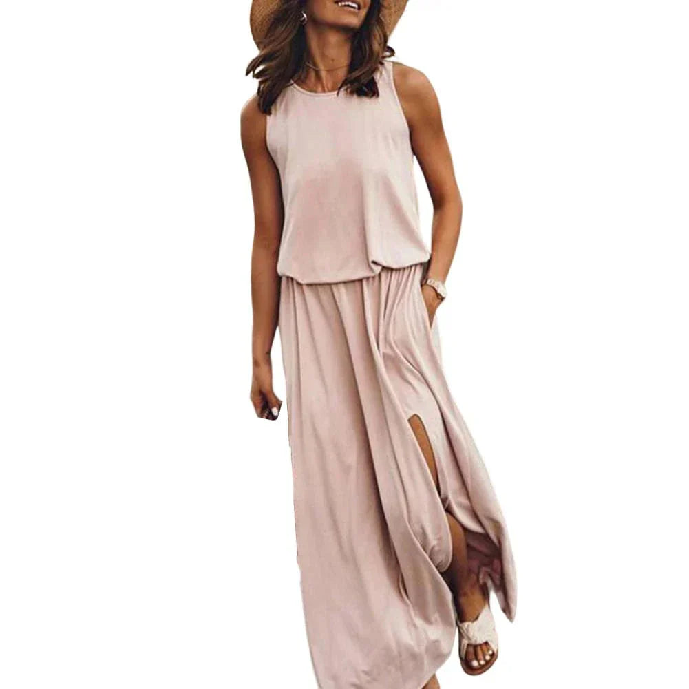 EOS | Ärmellos Rundhalsausschnitt Sommerkleid Maxi Sonnenkleid