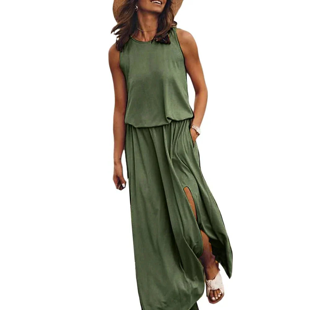 EOS | Ärmellos Rundhalsausschnitt Sommerkleid Maxi Sonnenkleid