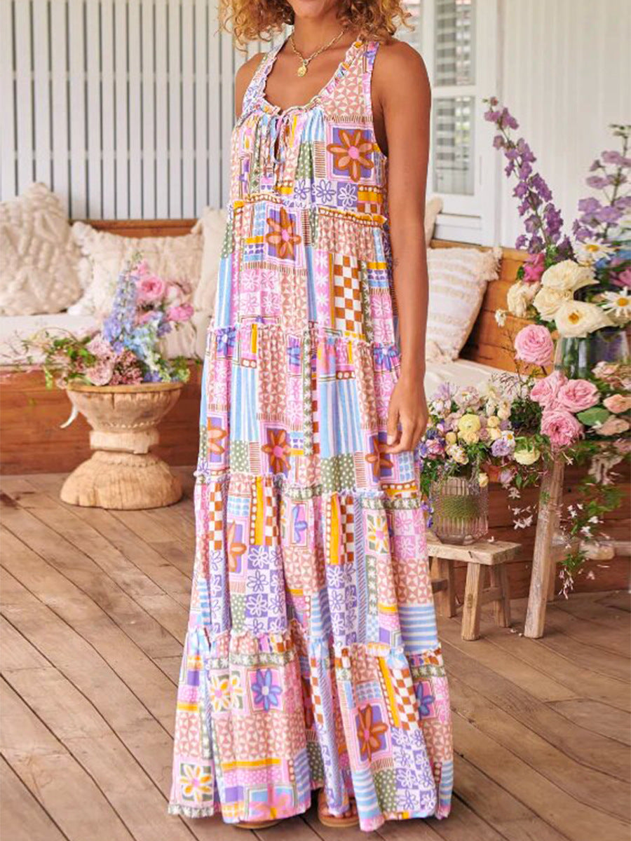 EOS | Frühling Sommer Bedrucktes Rundhals Lange Kleid
