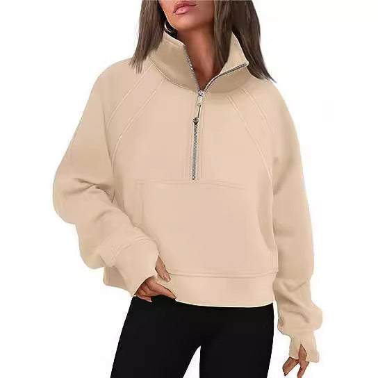 EOS | Lässiges plüschiges Halb-Reißverschluss-Stehkragen-Sweatshirt