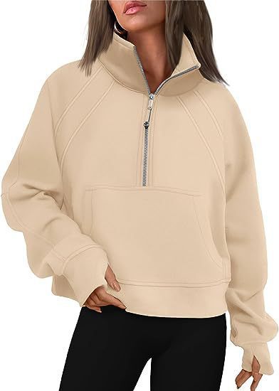 EOS | Lässiges plüschiges Halb-Reißverschluss-Stehkragen-Sweatshirt