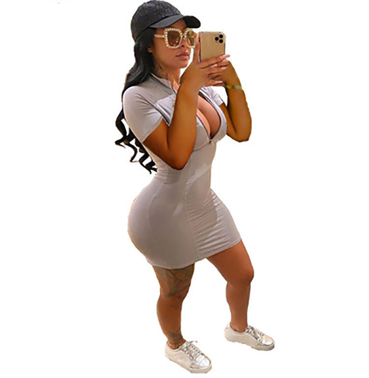 EOS | Sexy Reißverschluss Bodycon Nachtclub Kurzarmkleid