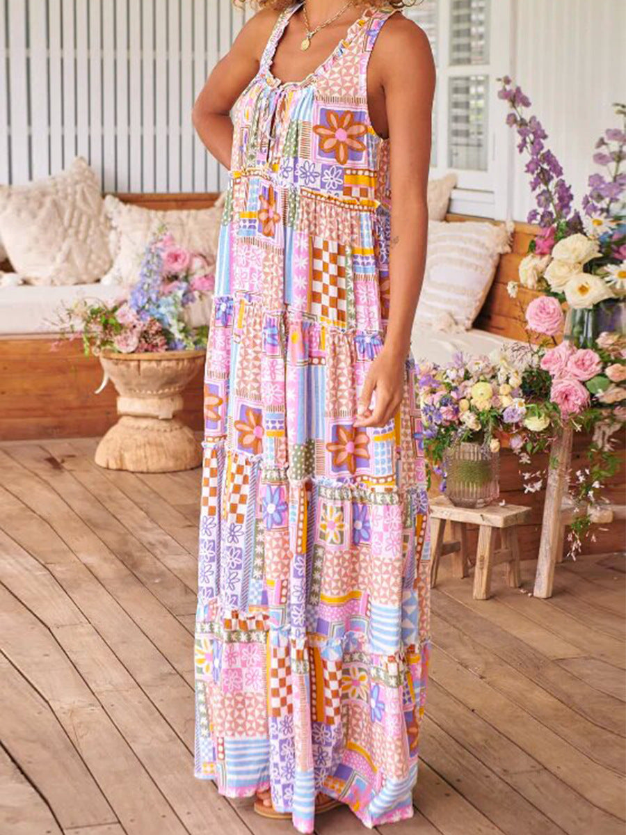 EOS | Frühling Sommer Bedrucktes Rundhals Lange Kleid