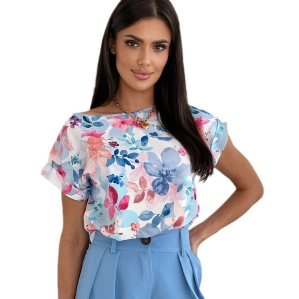 EOS | Sommerbedrucktes Rundhalslockeres Shirt