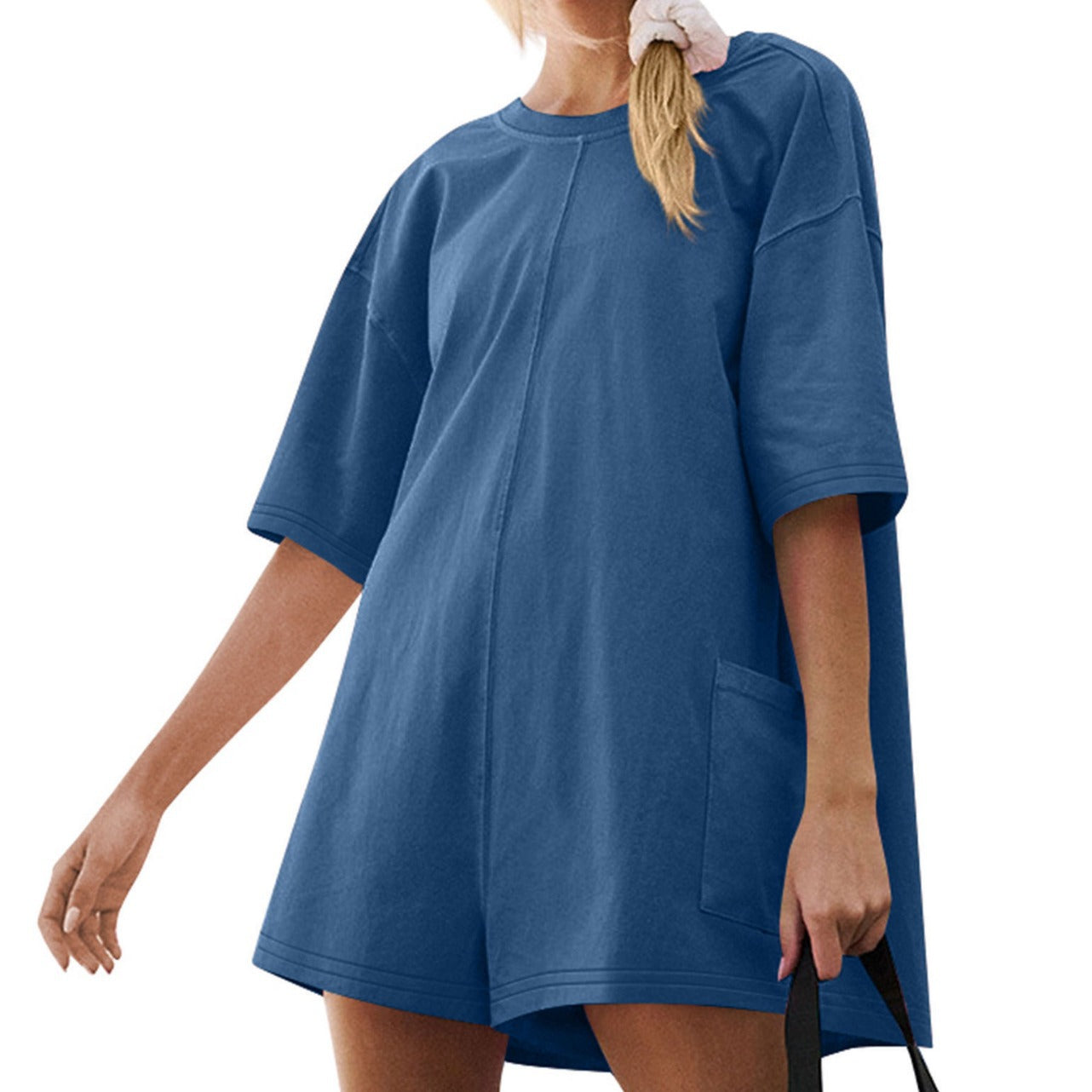 EOS | Damen Kurzarm Rückenfreies V-Ausschnitt Lockeres Taschen Overall