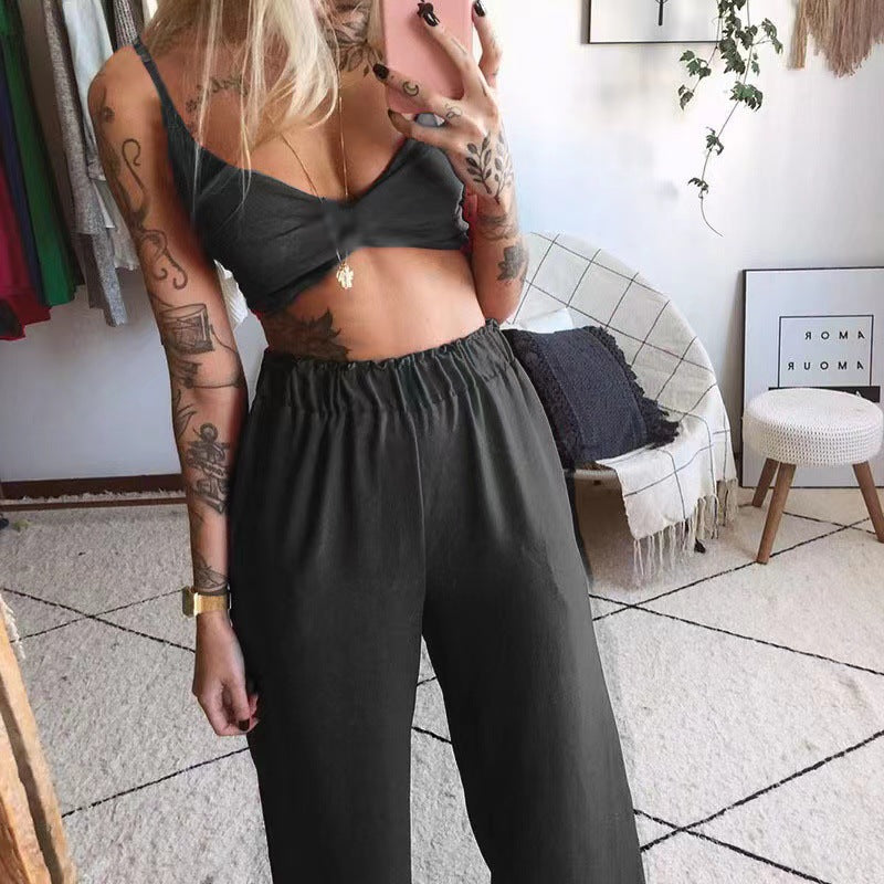 EOS | Bedruckte Strapless Lockere Weitbeinige Hose Zweiteiliges Set