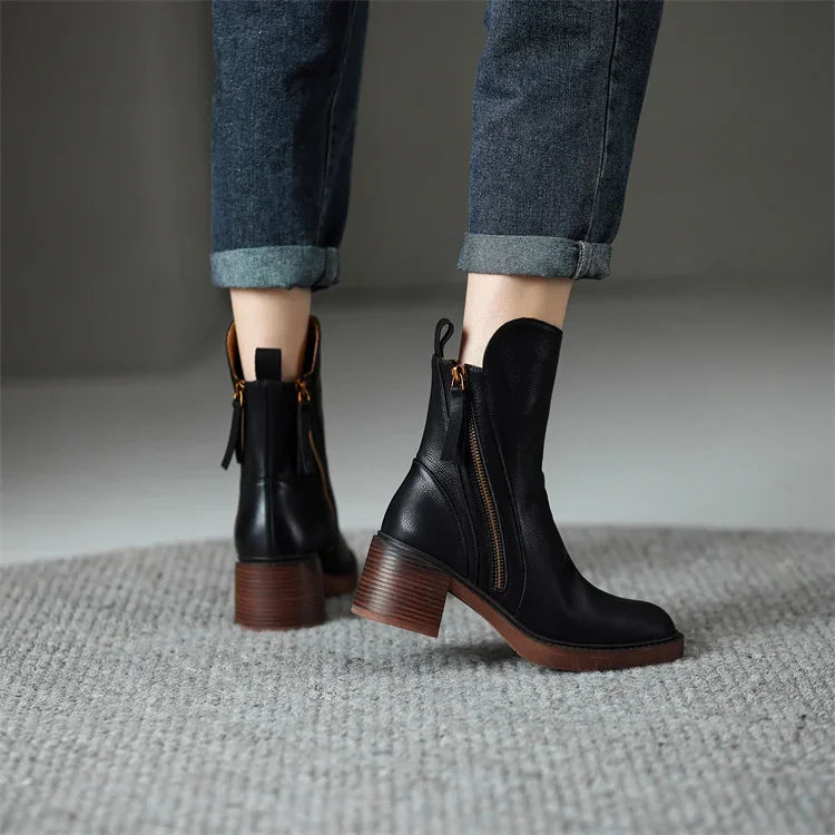 EOS | Leder Stiefeletten Damen – stilvolle Stiefel mit Blockabsatz