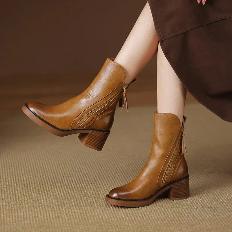 EOS | Leder Stiefeletten Damen – stilvolle Stiefel mit Blockabsatz