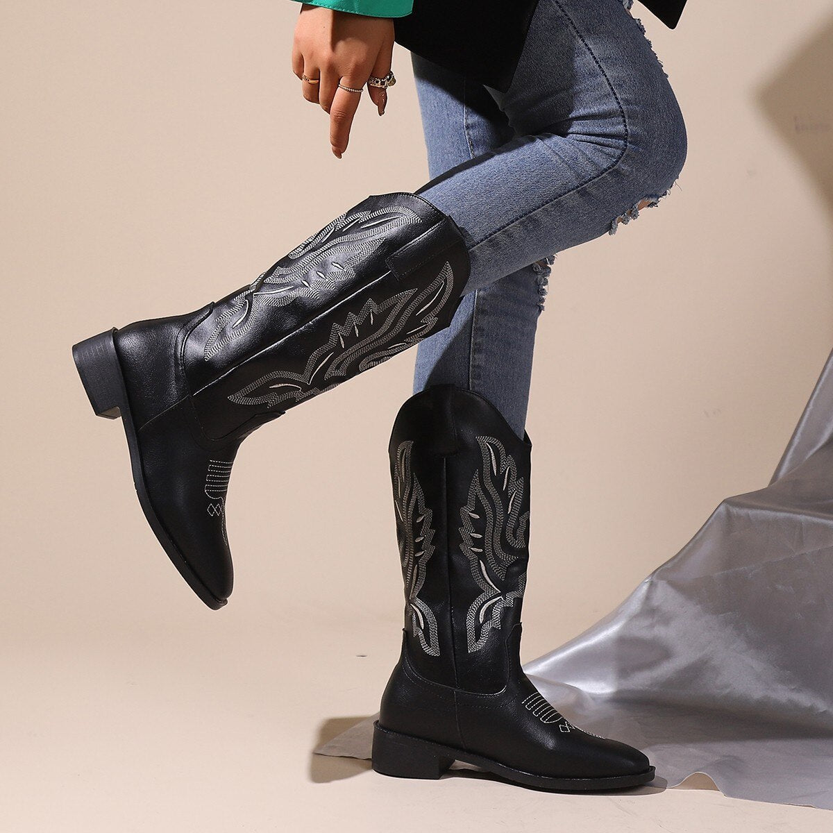 EOS Damen Westernstiefel | Neue Modische Cowboystiefel im Vintage-Stil